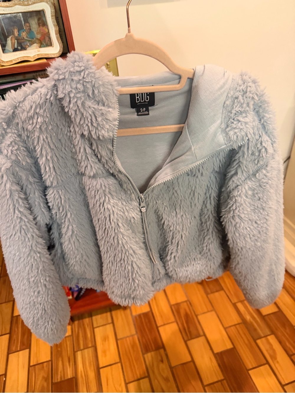Urban Outfitters BDG Plush Hooded Zip Jacket in Pale Blue